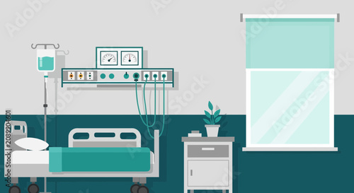 Hospital Room Scene: Modern Medical Illustration Depicting Patient Care and Recovery
