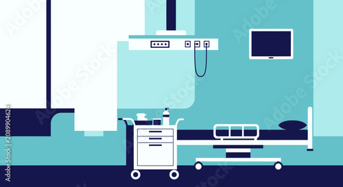 Hospital Room Scene: Modern Medical Illustration Depicting Clinic Care, Health Treatment