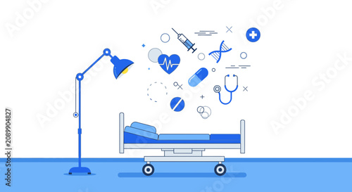 Hospital Room Scene Displaying Medical Equipment and Tools in Modern Minimalist Design