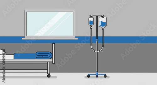 Hospital Room Scene Displaying Modern Medical Equipment In Clean And Simple Graphics Style