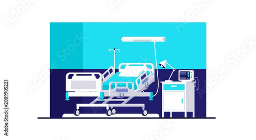 Hospital Room Scene Displaying Modern Medical Equipment In Clean And Clear Illustration Style