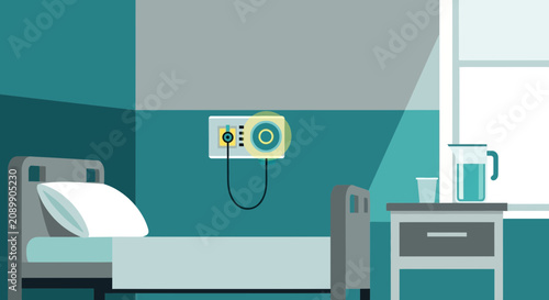 Hospital Room Scene Displaying Modern Medical Equipment In A Clean And Calm Environment
