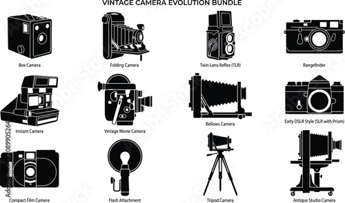 Bild auf Leinwand camera evolution vector icon bundle featuring retro box folding twin lens reflex