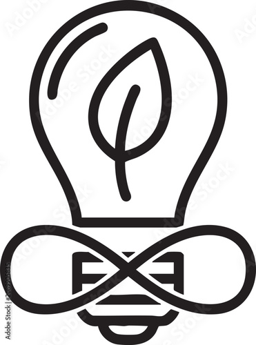Green energy lightbulb icon with leaf and infinity symbol