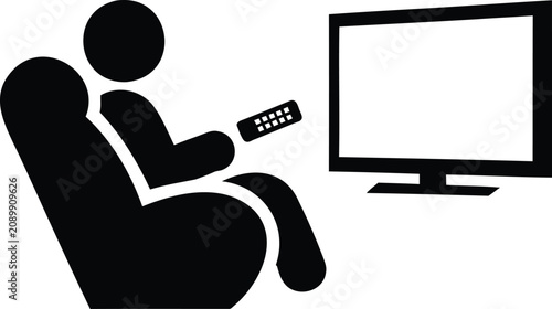 Foto Person sitting on chair holding remote control watching television screen at hom