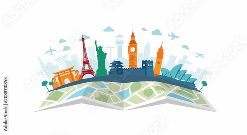 City Skyline with Famous Landmarks.