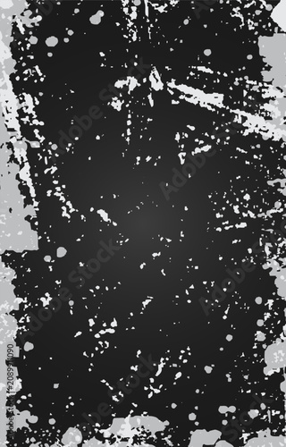 Abstract Black Grunge Texture with White Splatter Border and Distressed Vintage Chalkboard Background Effect