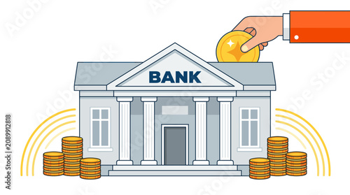 Financial concept of bank savings and investment growth with hand depositing coin