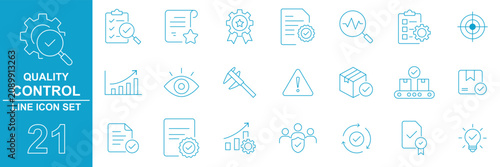Quality control thin line icon set. Contains good feedback, five stars, thumbs up, certification, validation, badge, checkmark, approve, accept, stamp, confirm, agree, guarantee, security - vector