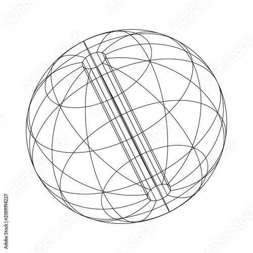 Black and white geometric sphere with intersecting lines pattern