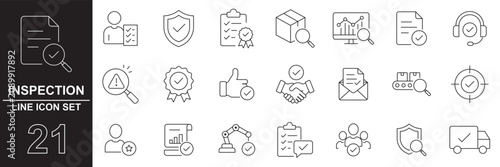 inspection icons set, quality control, compliance, checklist, verification, assessment, evaluation, business process, management, professional design