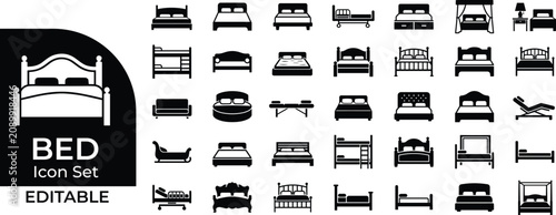Foto Modern bed collection featuring various sleeping furniture styles in flat vector format