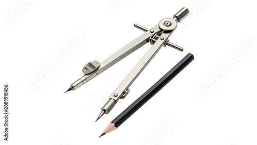 Obraz na plátně Professional drafting compass tool engineering pencil isolated on transparent ba