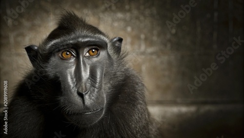 Photography Close up of Black Macaque face, Tankoko natural reserve,  Northern Sulawesi, Indonesia