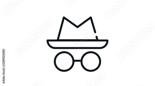 Obraz na płótnie Minimalist incognito vector icon: private browsing spy hat and glasses symbol, black line art illustration for web privacy and cyber security UI/UX