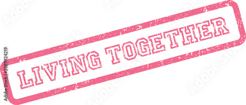 Foto A vibrant pink distressed rubber stamp impression displaying the words Living To