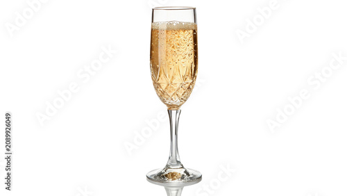 Konstfotografi Elegant crystal glass filled with sparkling champagne isolated on transparent ba