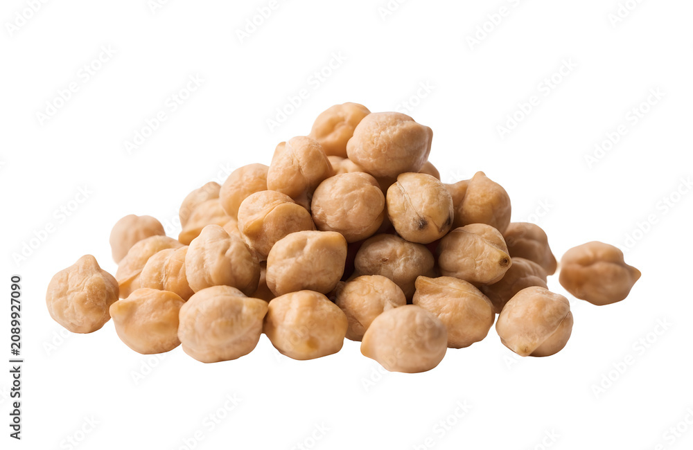 Obraz premium Raw organic chickpeas for healthy vegetarian diet. Vegan protein sources and plant based nutrition. A pile of dried healthy chickpeas isolated on a white background