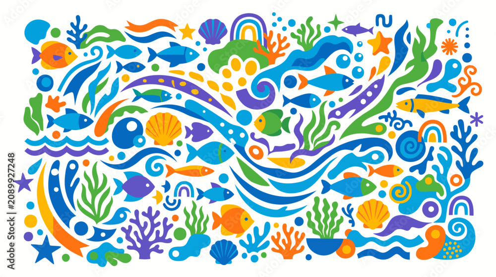 Obraz premium Colorful ocean fish and seaweed illustration