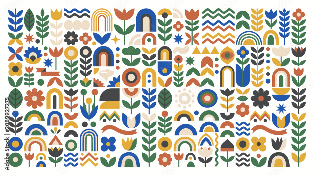 Obraz premium Colorful floral and rainbow sticker set