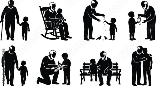 Foto Grandfather and grandson silhouette vector set showcasing family bonding generat