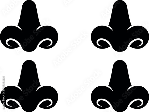 Bild auf Leinwand Human nose icon set with black silhouette nostrils for smell scent aroma breathi