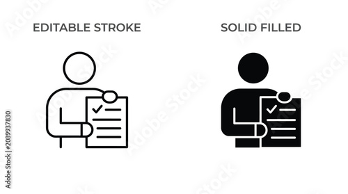 Minimalist vector illustration showing a person holding a clipboard with a verified check mark symbol