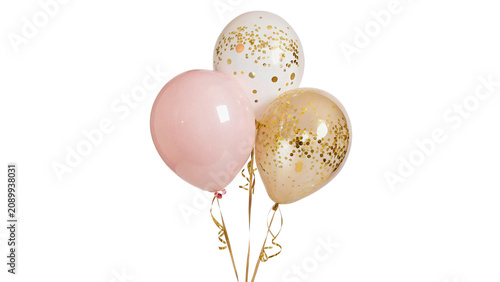 Foto Group of three colorful helium party balloons isolated on a transparent backgrou