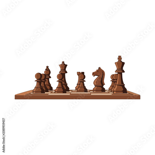 Quadro su tela Wooden Chessboard and Dark Brown Game Pieces Illustration