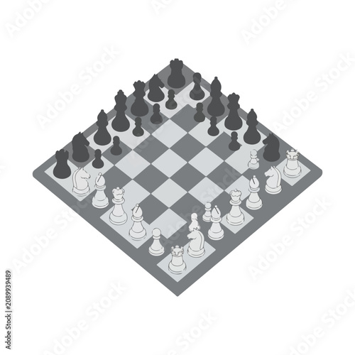 Fotografie Isometric Chessboard and Game Pieces Vector Strategy Illustration