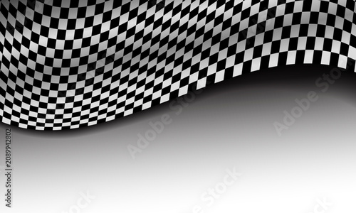 Waving Chequered Flag Background with Copy Space, 3D Dynamic Black and White Checkered Racing Banner for Motorsport Event Design