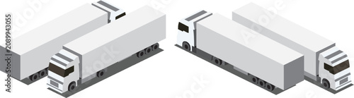 Isometric white cargo truck with container trailer transportation logistics