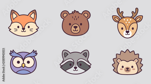 Cute woodland animal heads collection