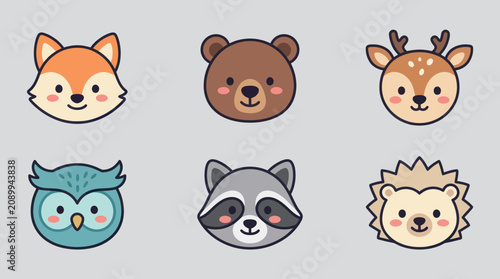 Cute woodland animal heads collection