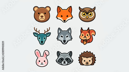 Cute woodland animal heads collection
