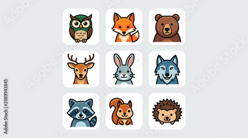 Cute woodland animal icons