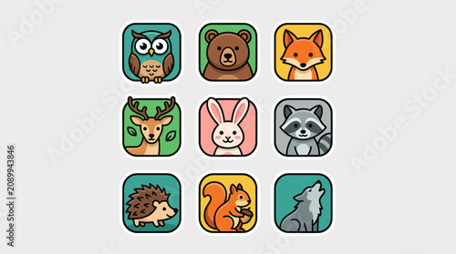 Cute woodland animal icons