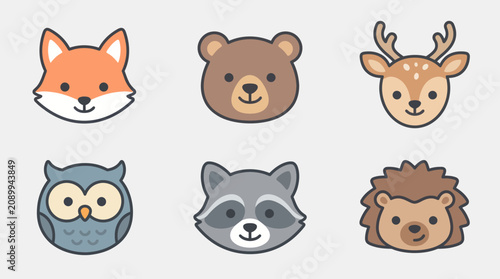 Cute woodland animal icons