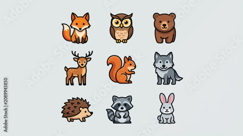 Cute woodland animal icons