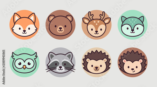 Cute woodland animal icons