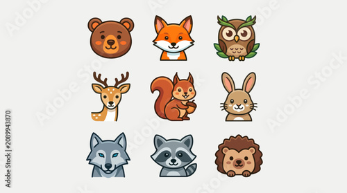 Cute woodland animal icons collection