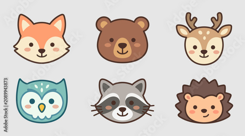 Cute woodland animal icons set