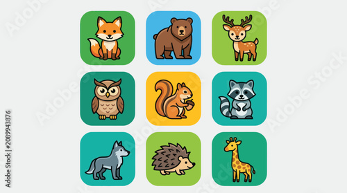 Cute woodland animal icons set