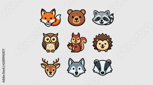 Cute woodland animal icons collection