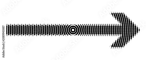 Canvastavla Black and white arrow composed of radiating circular halftone dot patterns as PN