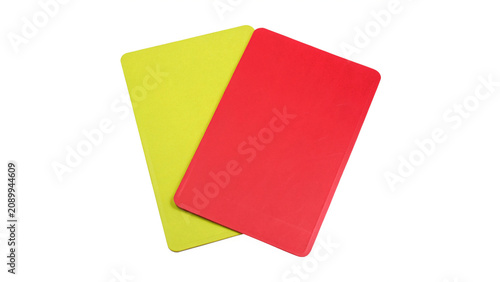 Fotografía Red and yellow soccer referee penalty cards isolated on a transparent background