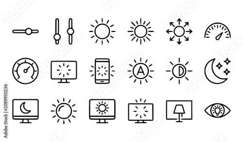 Obraz na plátně Minimal brightness control icon collection with intensity adjustment display lig