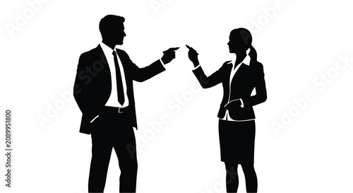 Bild auf Leinwand Two businesspeople arguing a man and a woman depicted as a black silhouette argu