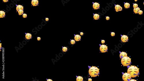 floating celebration face emojis on black background seamless animated reaction icons loop motion graphics video and world emoji day