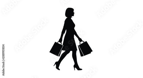 фотографія Woman walking with shopping bags a black silhouette against a white background s